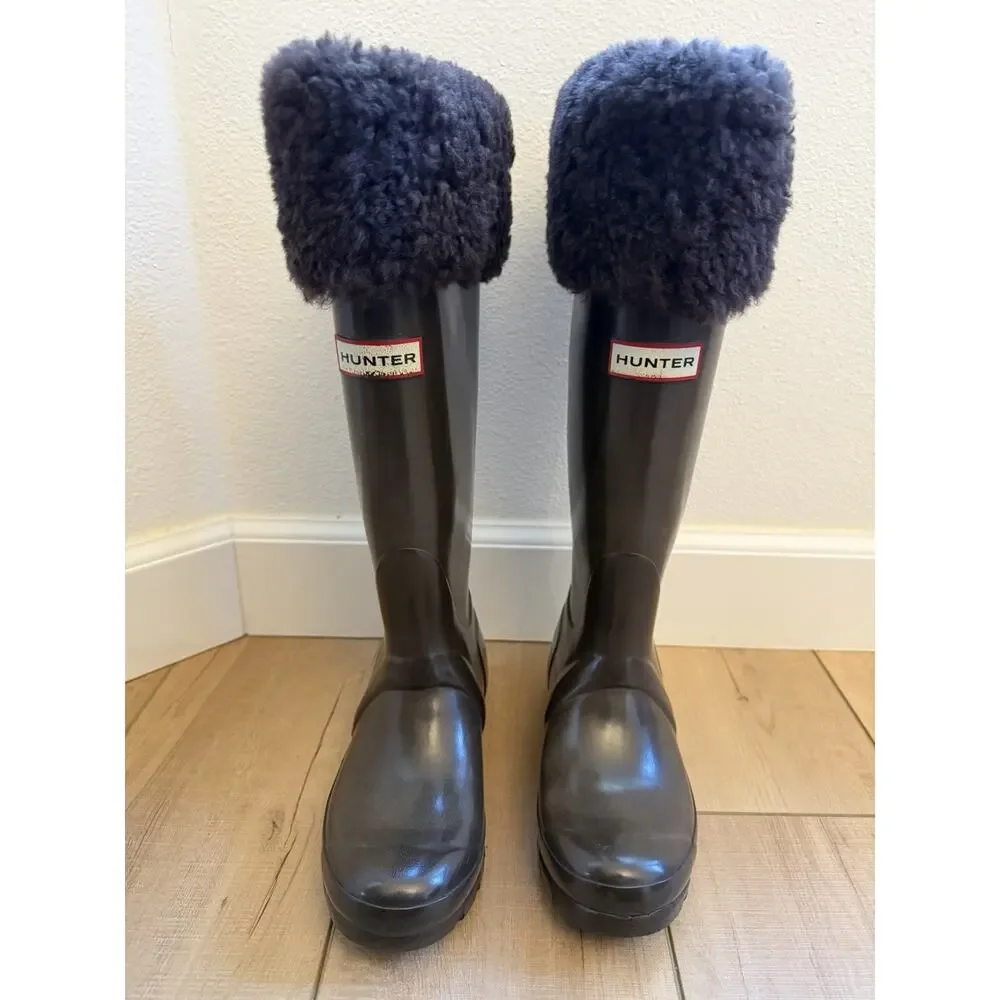 Hunter Original Tall Rain Boots Brown Teddy Outside Womens 5 / Mens 4